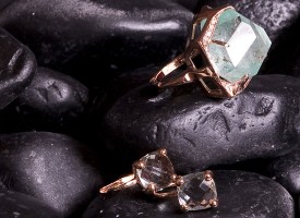 Anello e orecchini berillo verde diamanti in oro rosa